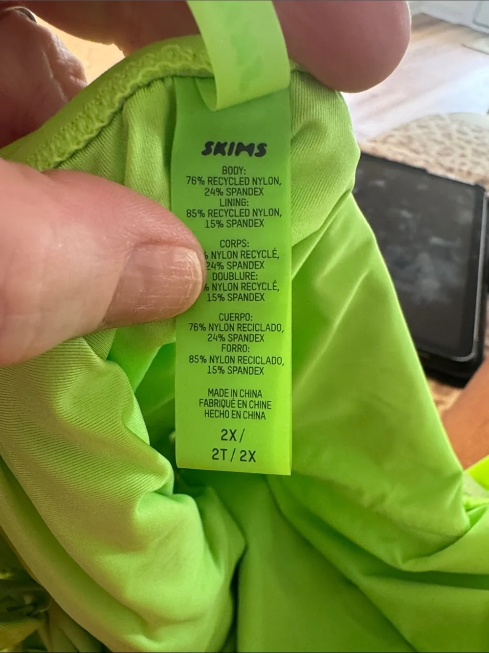 SKIMS Neon Green Scoop Neck One-Piece Swimsuit with matching skirt